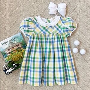 The Beaufort Bonnet Company Yellow Blue Green Plaid Dress